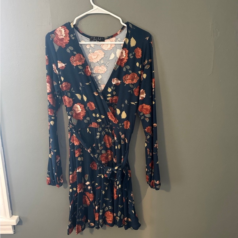Floral Wrap Dress in Navy and Red